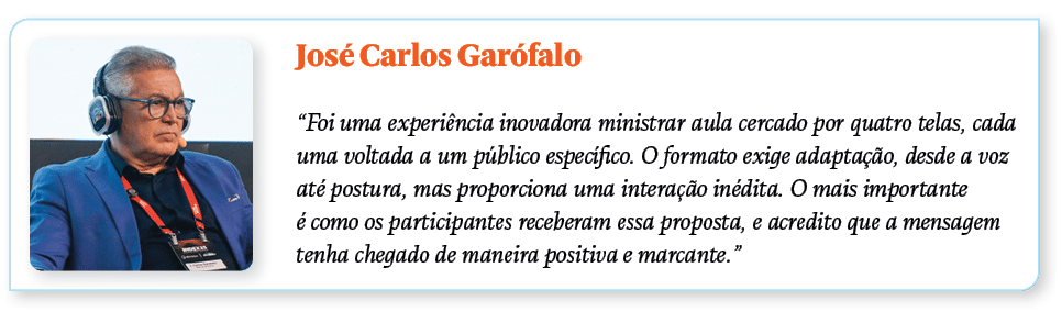 ￼Jos Carlos Gar falo “Foi uma experi ncia inovadora ministrar aula cercado por quatro telas, cada uma voltada a um p...